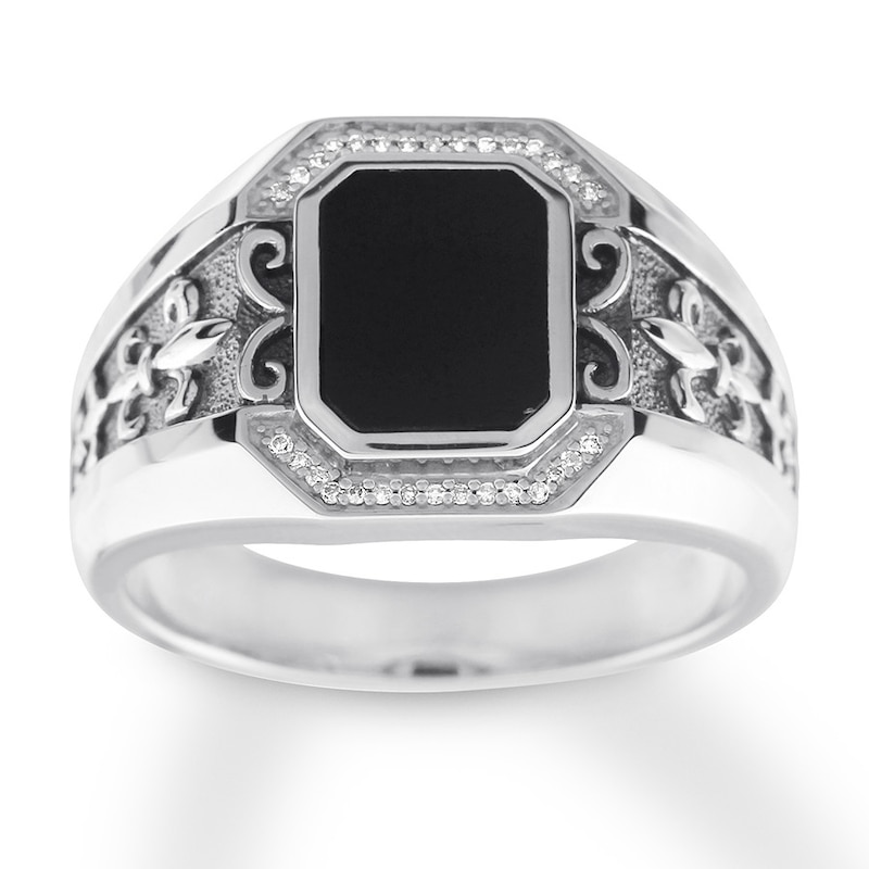 Men S Black Onyx Ring 1 Ct Tw Diamonds Sterling Silver Kay Outlet