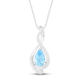 Blue Topaz & White Lab-Created Sapphire Necklace Sterling Silver 18&quot;