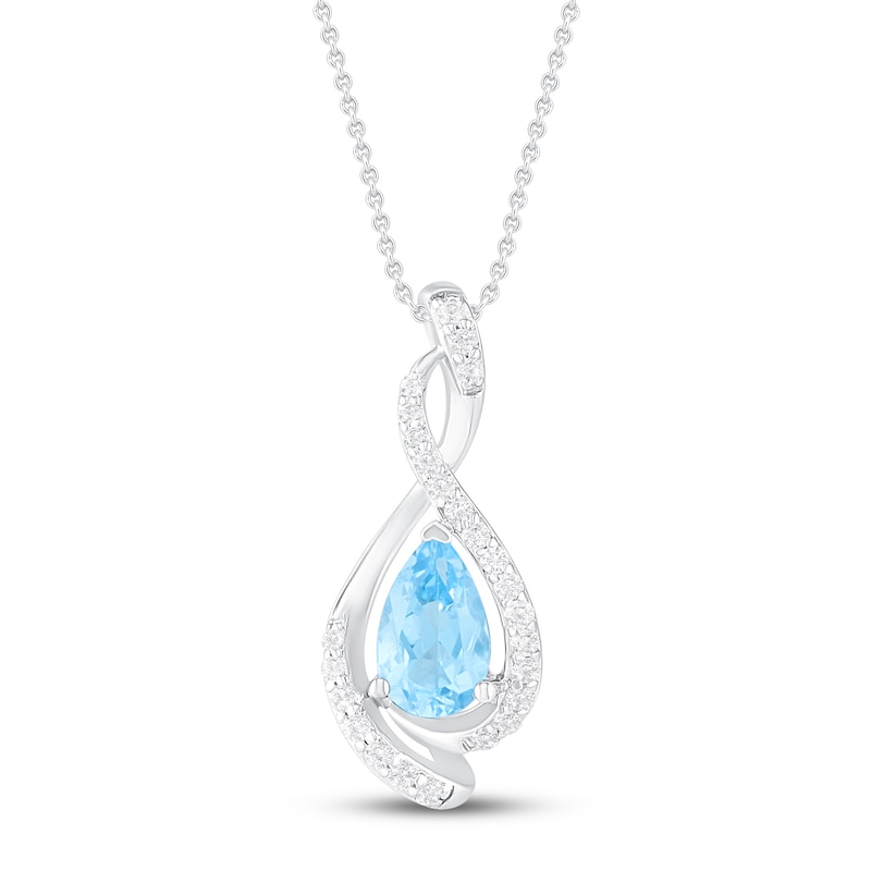 Main Image 1 of Blue Topaz & White Lab-Created Sapphire Necklace Sterling Silver 18&quot;