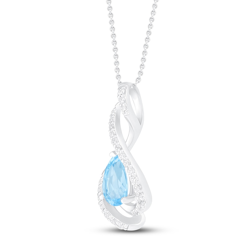 Main Image 2 of Blue Topaz & White Lab-Created Sapphire Necklace Sterling Silver 18&quot;