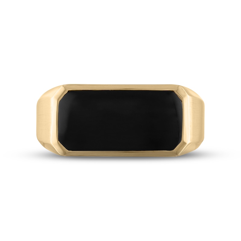 Men's 10K Real Gold Rectangle Onyx Initial Ring