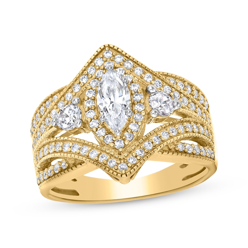 Main Image 1 of Adore Marquise-Cut & Round-Cut Diamond Engagement Ring 1 ct tw 14K Yellow Gold