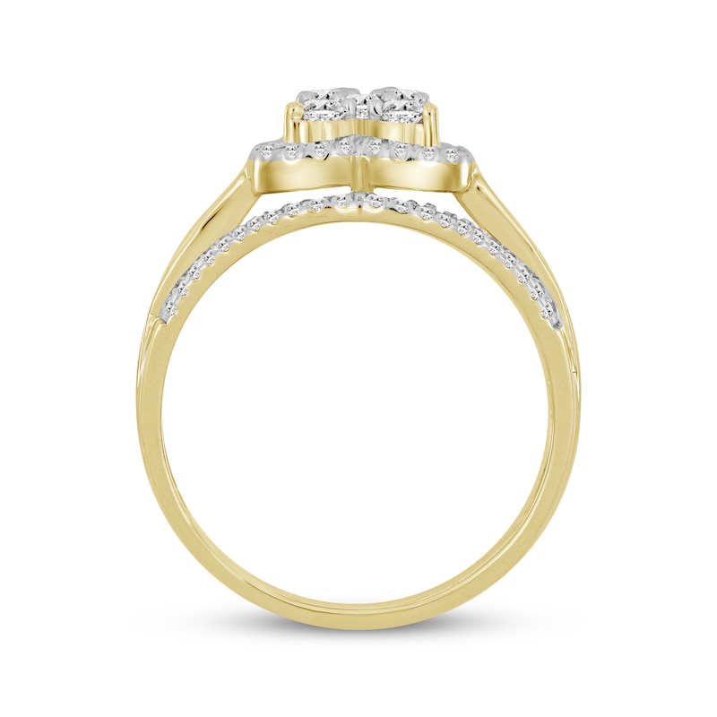 Main Image 3 of Multi-Diamond Center Heart Frame Engagement Ring 1/2 ct tw 10K Yellow Gold