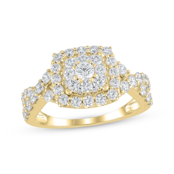 Round-Cut Diamond Cushion Frame Engagement Ring 1-1/2 ct tw 10K Yellow Gold
