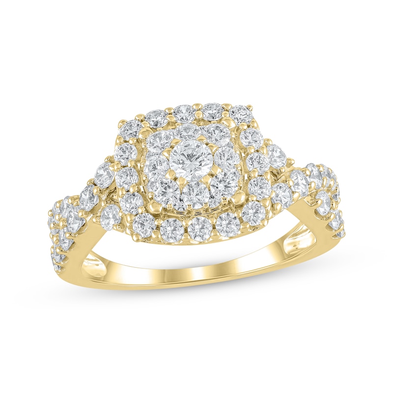 Round-Cut Diamond Cushion Frame Engagement Ring 1-1/2 ct tw 10K Yellow ...