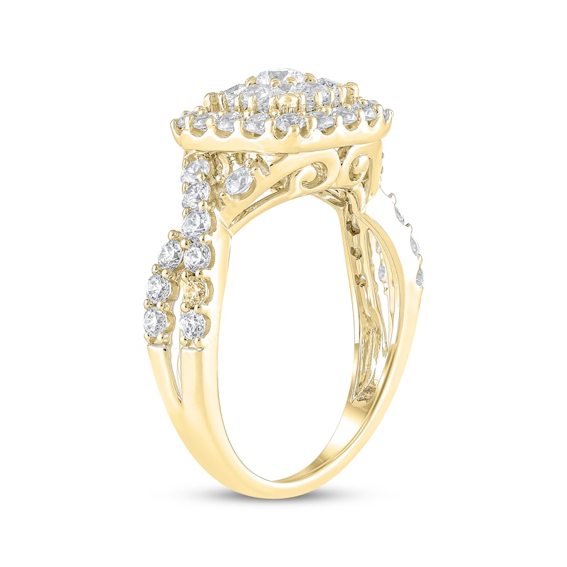 Main Image 2 of Round-Cut Diamond Cushion Frame Engagement Ring 1-1/2 ct tw 10K Yellow Gold