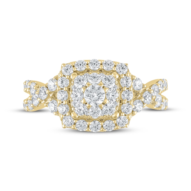 Main Image 3 of Round-Cut Diamond Cushion Frame Engagement Ring 1-1/2 ct tw 10K Yellow Gold