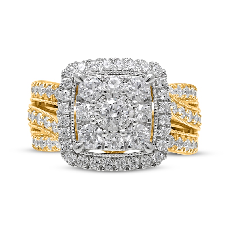 Main Image 1 of Multi-Diamond Center Cushion-Frame Engagement Ring 2 ct tw 14K Yellow Gold