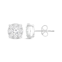 Multi-Diamond Stud Earrings 1 ct tw 14K White Gold