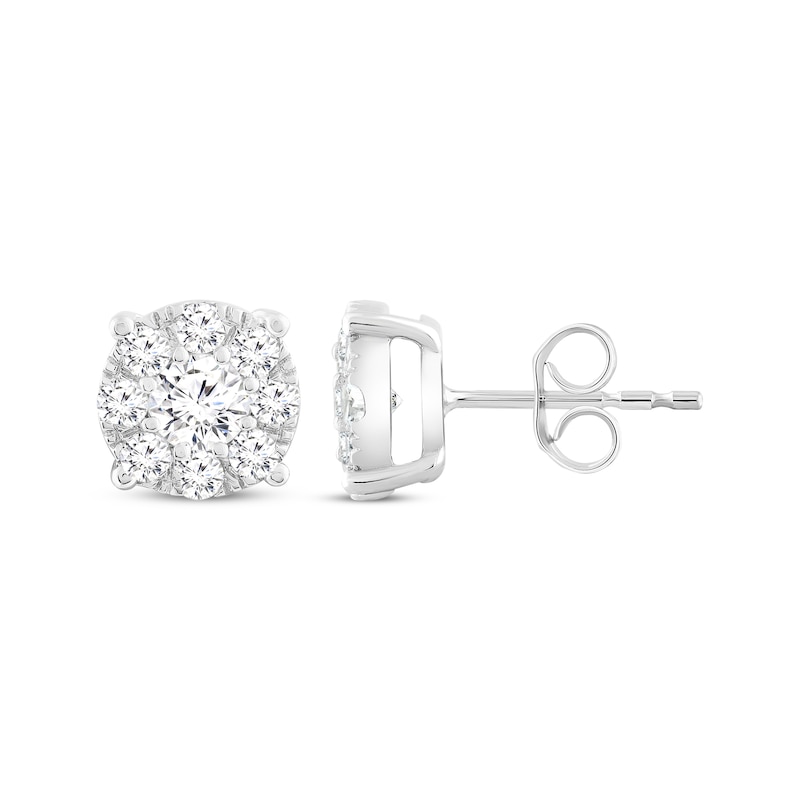 Multi-Diamond Stud Earrings 1 ct tw 14K White Gold