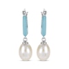 Thumbnail Image 2 of Cultured Pearl & Blue Enamel Hoop Drop Earrings Sterling Silver