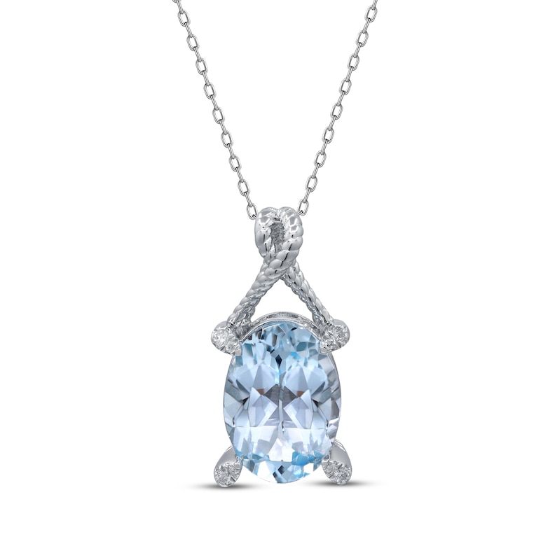 Oval-Cut Sky Blue Topaz & Diamond Necklace 1/20 ct tw Sterling Silver 18"