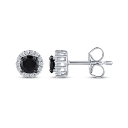 Black & White Diamond Halo Stud Earrings 1/2 ct tw 10K White Gold