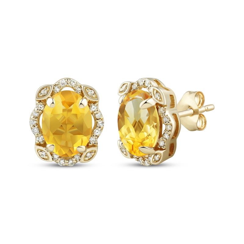 Oval-Cut Citrine & Diamond Scallop Frame Stud Earrings 1/8 ct tw 10K Yellow Gold