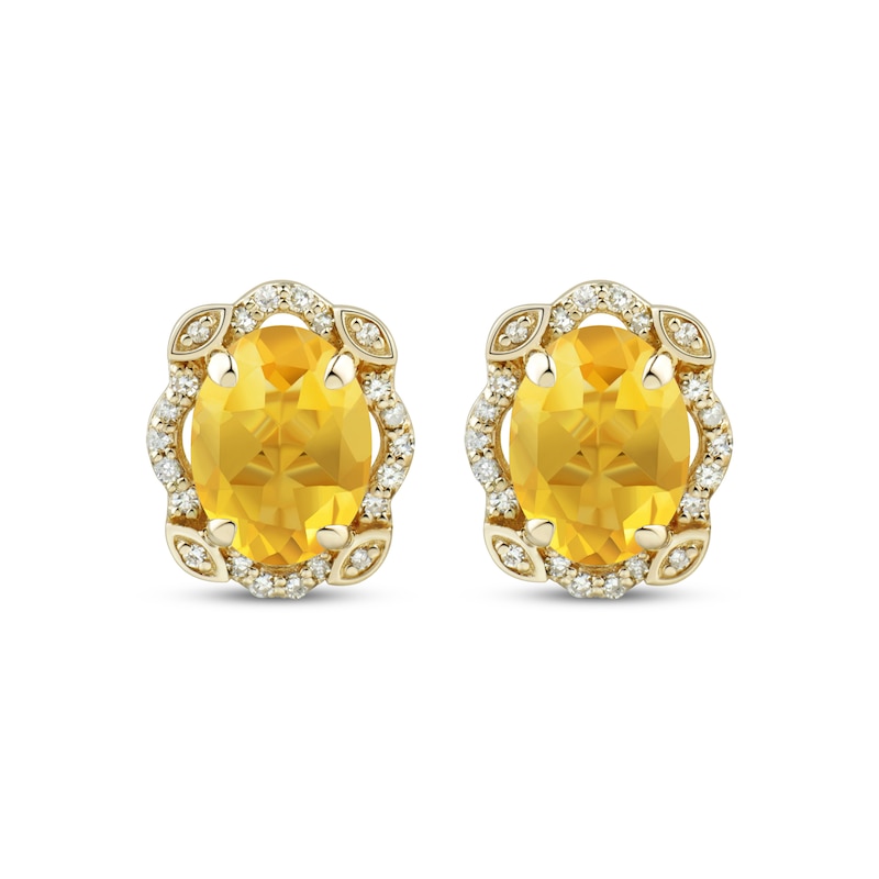 Oval-Cut Citrine & Diamond Scallop Frame Stud Earrings 1/8 ct tw 10K Yellow Gold