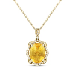 Oval-Cut Citrine & Diamond Scallop Frame Necklace 1/10 ct tw 10K Yellow Gold 18&quot;