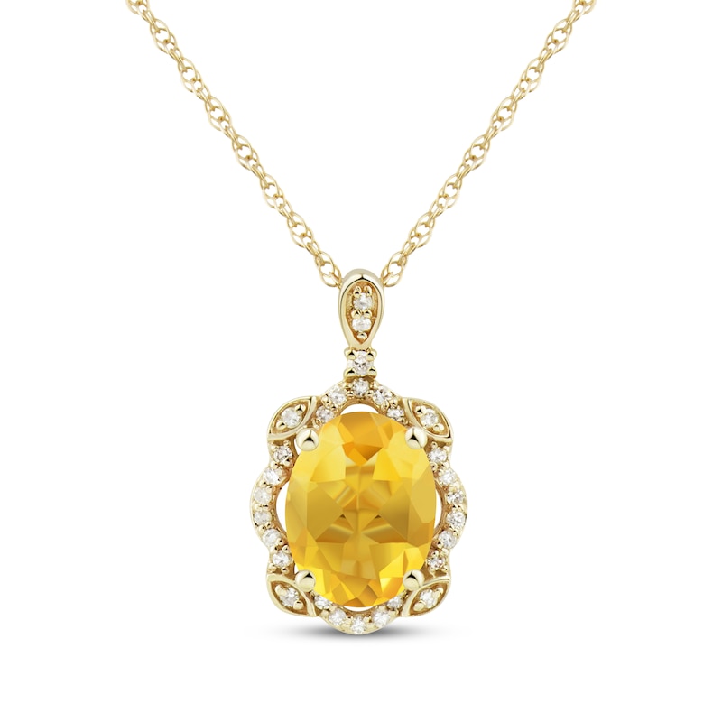 Oval-Cut Citrine & Diamond Scallop Frame Necklace 1/10 ct tw 10K Yellow Gold 18"