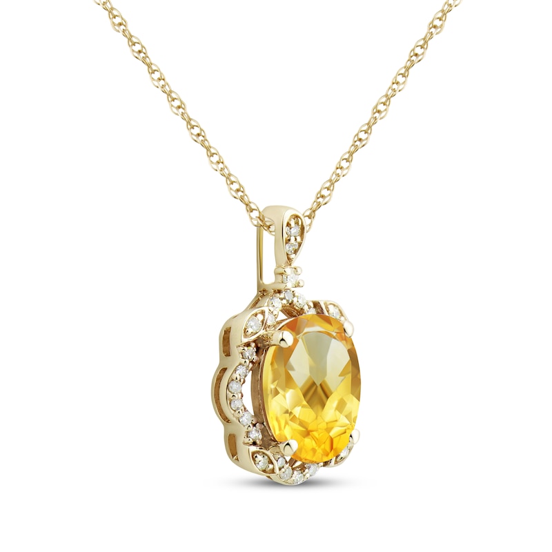 Oval-Cut Citrine & Diamond Scallop Frame Necklace 1/10 ct tw 10K Yellow Gold 18"