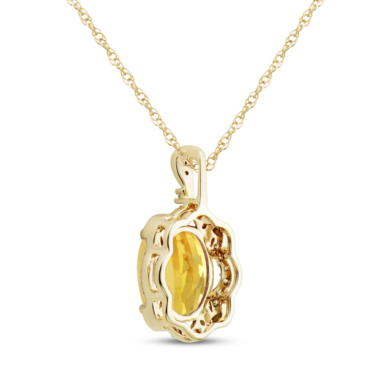 Oval-Cut Citrine & Diamond Scallop Frame Necklace 1/10 ct tw 10K Yellow Gold 18"