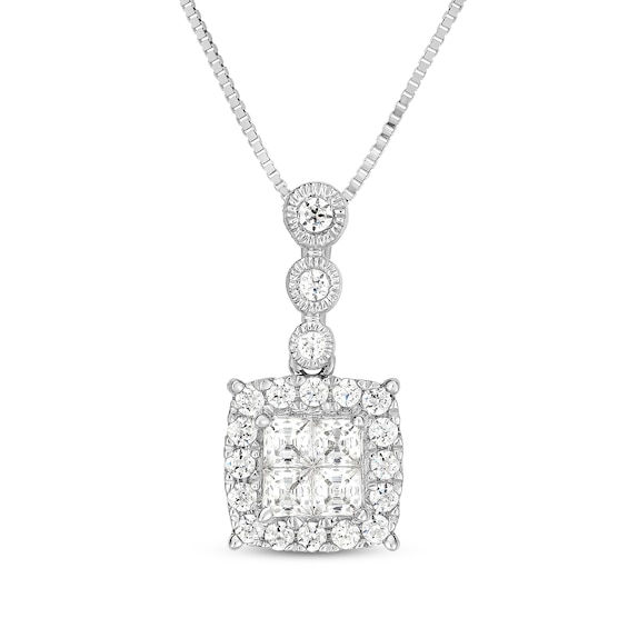 Princess-Cut Diamond Quad Frame Necklace 1/2 ct tw 10K White Gold 18"