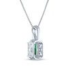 Thumbnail Image 2 of Emerald-Cut Lab-Created Emerald & White Lab-Created Sapphire Necklace Sterling Silver 18"