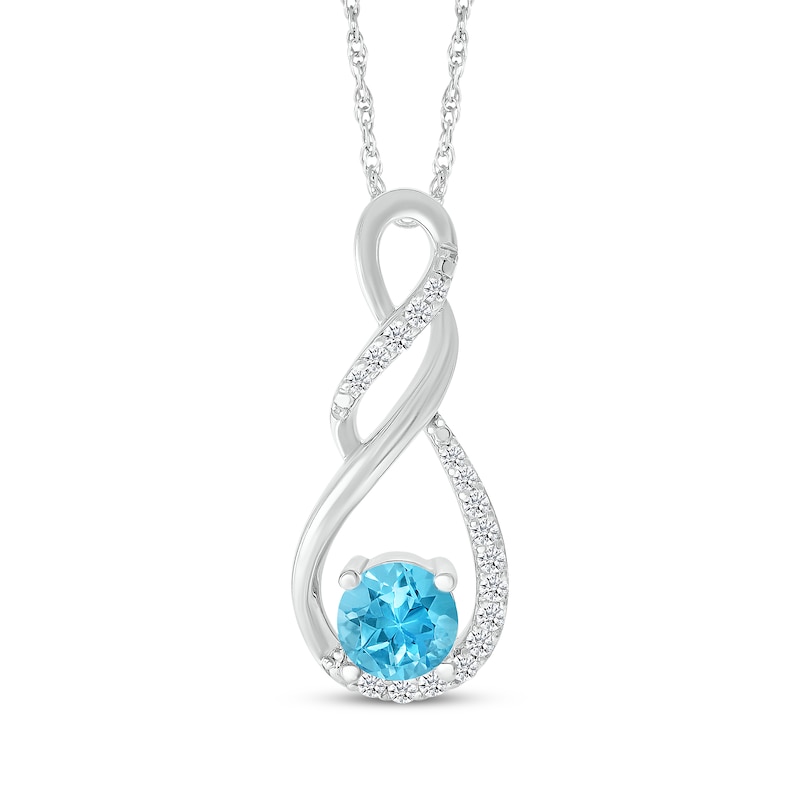 Main Image 1 of Swiss Blue Topaz & White Lab-Created Sapphire Twist Drop Necklace Sterling Silver 18&quot;