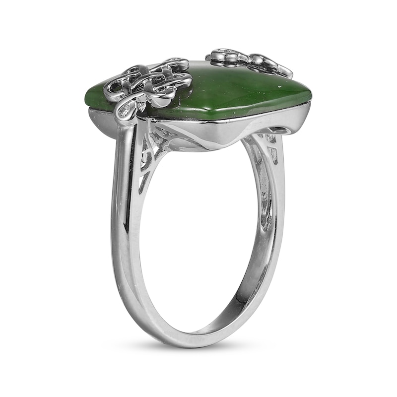 Main Image 2 of Cushion-Shaped Nephrite Jade Lucky Knot Ring Sterling Silver