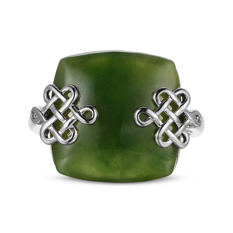 Main Image 3 of Cushion-Shaped Nephrite Jade Lucky Knot Ring Sterling Silver