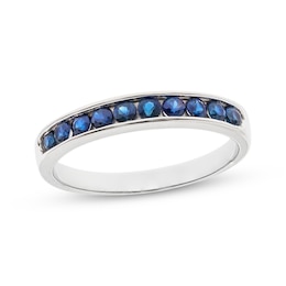 Natural Blue Sapphire Channel Ring 10K White Gold