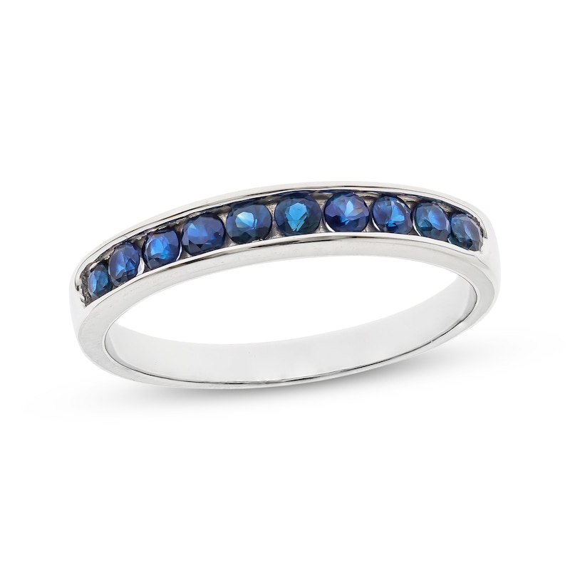 Natural Blue Sapphire Channel Ring 10K White Gold