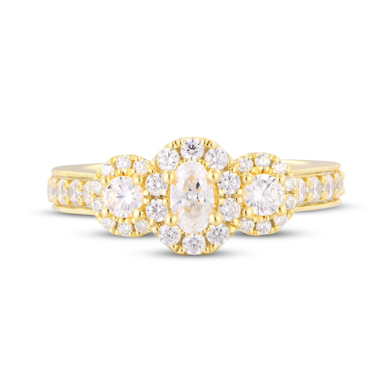 Main Image 4 of Memories, Moments, Magic Oval-Cut Diamond Three-Stone Engagement Ring 1 ct tw 14K Yellow Gold