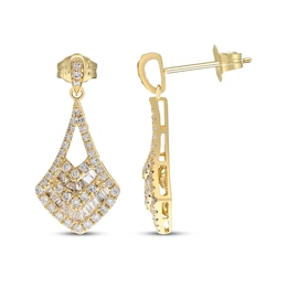 Baguette & Round-Cut Multi-Diamond Drop Earrings 5/8 ct tw 14K Yellow Gold