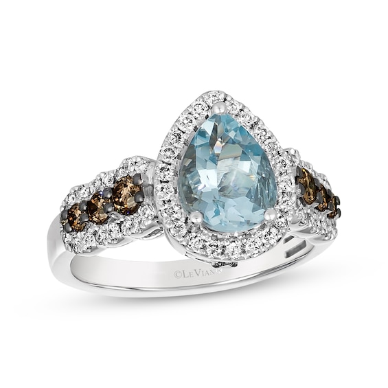 Le Vian Pear-Shaped Aquamarine Ring 3/4 ct tw Diamonds 14K Vanilla Gold
