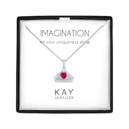 Heart-Shaped Lab-Created Ruby & White Lab-Created Sapphire Crown Necklace Sterling Silver 18&quot;