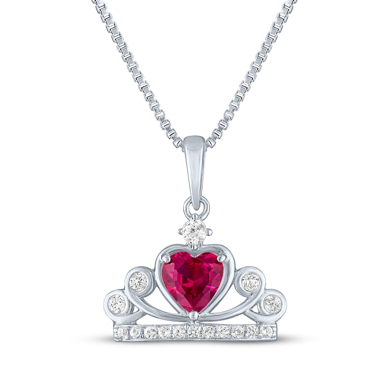 Main Image 1 of Heart-Shaped Lab-Created Ruby & White Lab-Created Sapphire Crown Necklace Sterling Silver 18&quot;