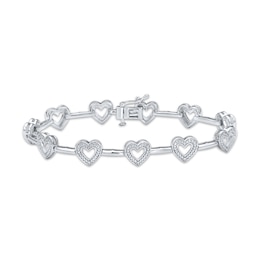 Diamond Heart & Bar Link Bracelet 1/10 ct tw Sterling Silver 7&quot;