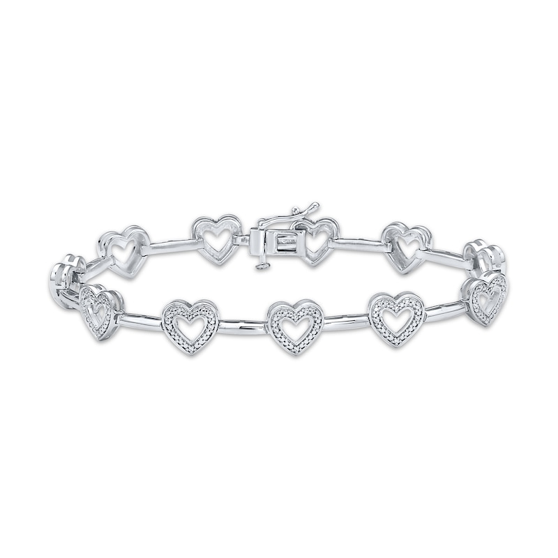 Main Image 1 of Diamond Heart & Bar Link Bracelet 1/10 ct tw Sterling Silver 7&quot;