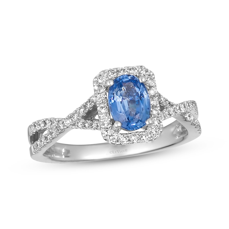 Main Image 1 of Le Vian Oval-Cut Blue Sapphire Ring 1/3 ct tw Diamonds 14K Vanilla Gold