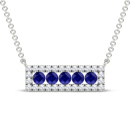 Natural Blue Sapphire & Diamond Rectangle Frame Necklace 1/6 ct tw 14K White Gold 18&quot;