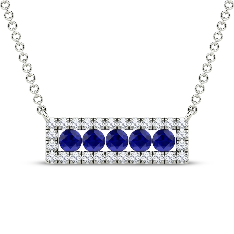 Main Image 1 of Natural Blue Sapphire & Diamond Rectangle Frame Necklace 1/6 ct tw 14K White Gold 18&quot;