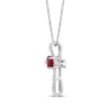 Thumbnail Image 1 of Oval-Cut Garnet & Diamond Looping Cross Necklace 1/10 ct tw 10K White Gold 18"