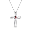 Thumbnail Image 2 of Oval-Cut Garnet & Diamond Looping Cross Necklace 1/10 ct tw 10K White Gold 18"