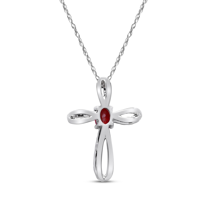 Oval-Cut Garnet & Diamond Looping Cross Necklace 1/10 ct tw 10K White Gold 18"