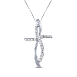 Diamond Curve Cross Necklace 1/6 ct tw Sterling Silver