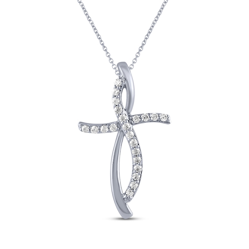 Main Image 1 of Diamond Curve Cross Necklace 1/6 ct tw Sterling Silver