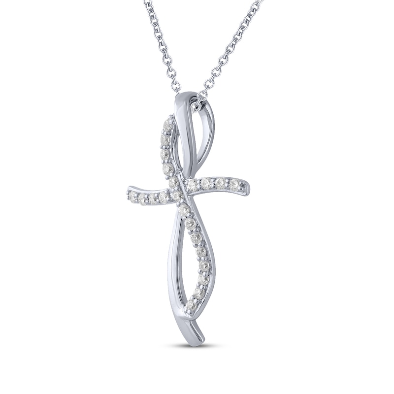 Main Image 2 of Diamond Curve Cross Necklace 1/6 ct tw Sterling Silver