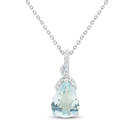 Pear-Shaped Aquamarine & White Lab-Created Sapphire Drop Necklace Sterling Silver 18"