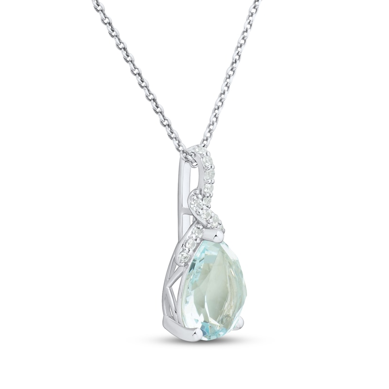 Main Image 2 of Pear-Shaped Aquamarine & White Lab-Created Sapphire Drop Necklace Sterling Silver 18&quot;