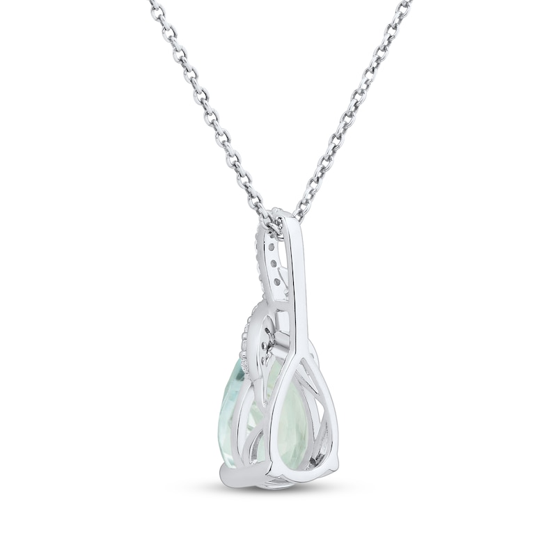 Main Image 3 of Pear-Shaped Aquamarine & White Lab-Created Sapphire Drop Necklace Sterling Silver 18&quot;