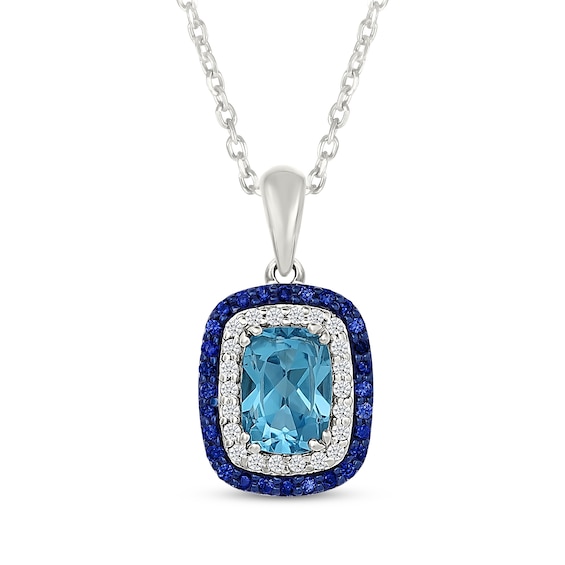 Cushion-Cut Swiss Blue Topaz, Blue & White Lab-Created Sapphire Necklace Sterling Silver 18"